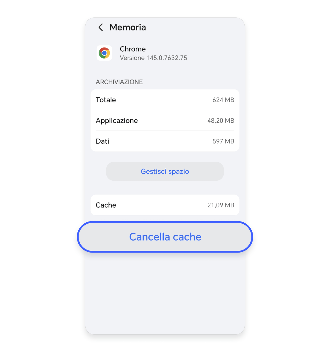 Cancella cache Chrome