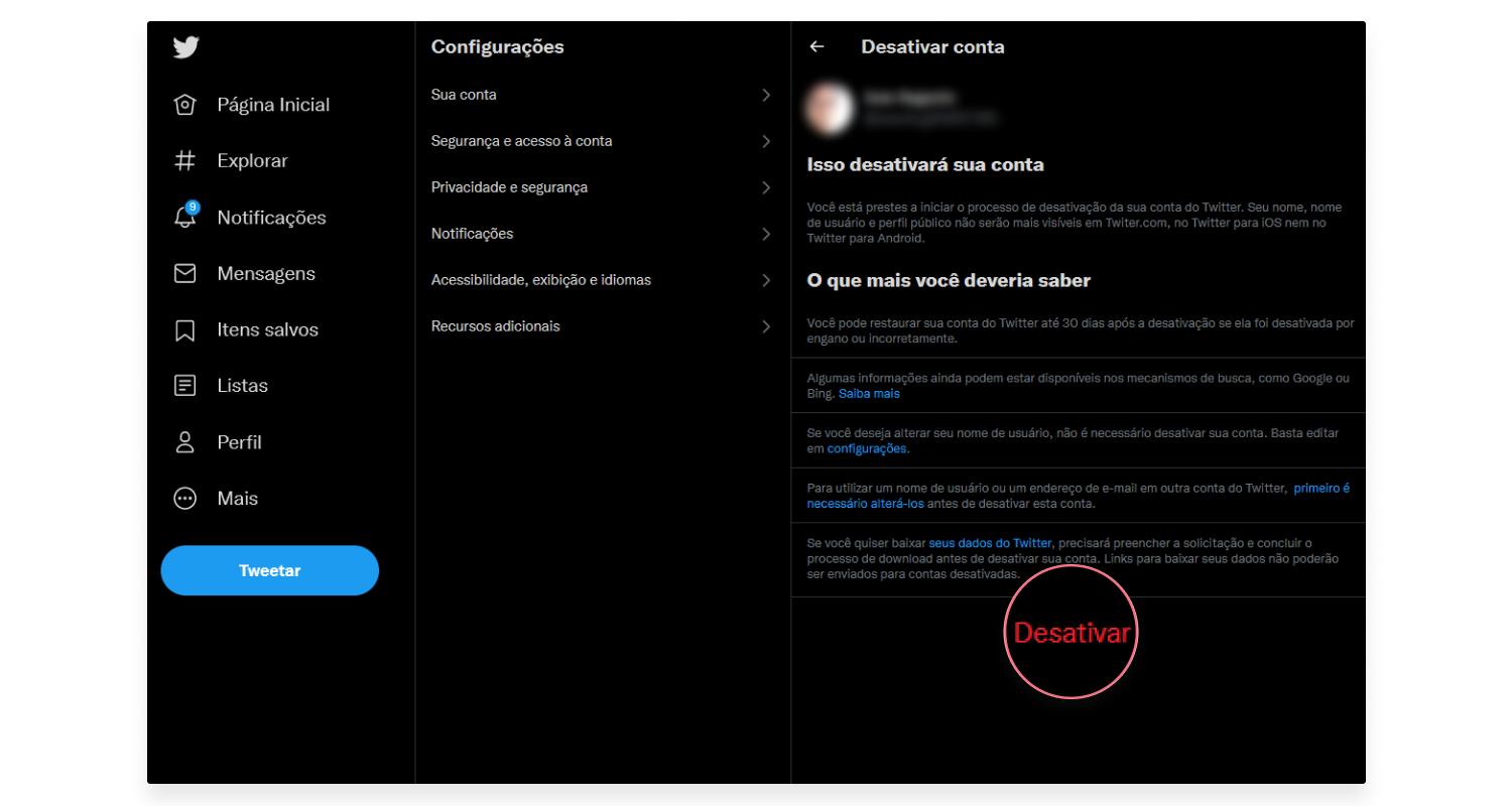 Como excluir seu Twitter no PC: passo nº4