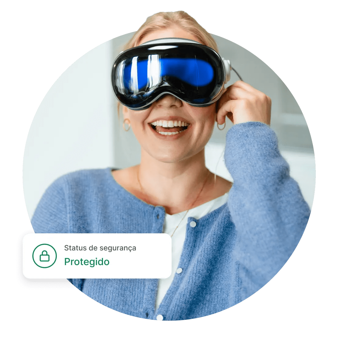 Uma mulher usando o Apple Vision Pro com a NordVPN.