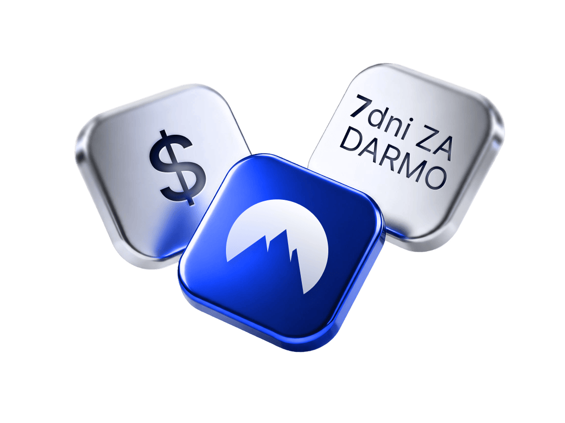 Logo aplikacji NordVPN z ofertą 7-dniowego BEZPŁATNEGO okresu próbnego