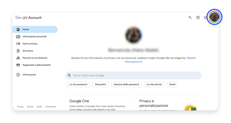 Gestisci il tuo account Google PC