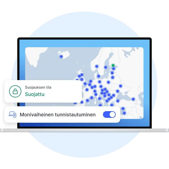 Kannettavan tietokoneen näyttö, jossa näkyy, että käyttäjä on suojannut yhteytensä yhdistämällä VPN-palvelimeen.