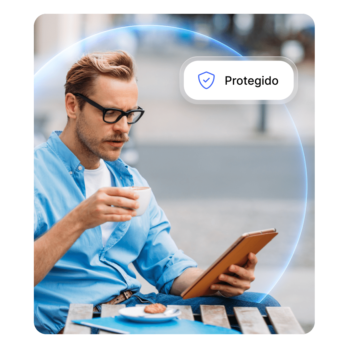 A person looking at their network security details on a tablet.