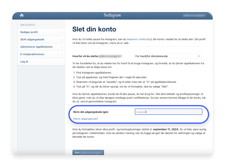 Skriv din adgangskode igen
