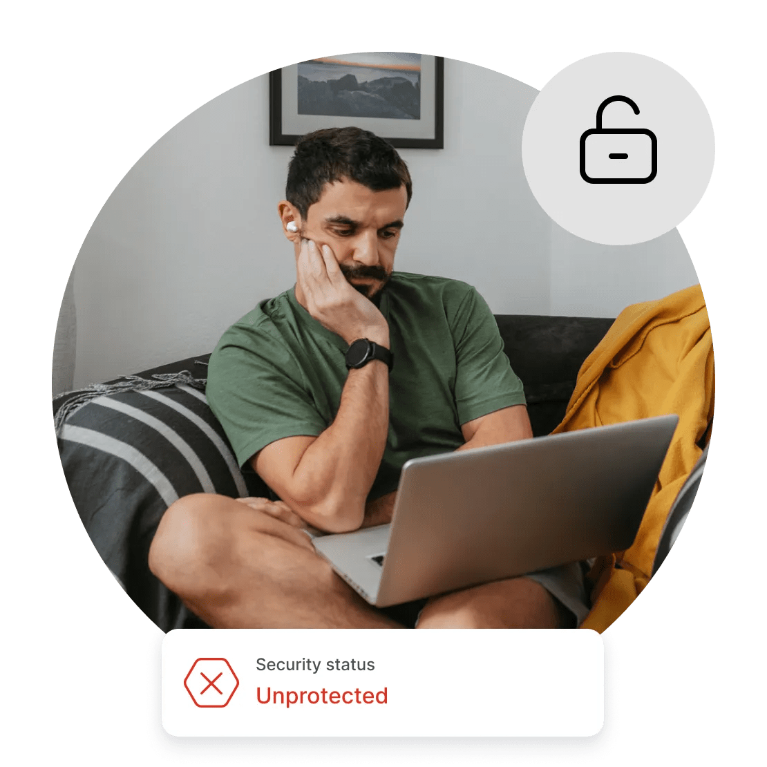 A man browsing the internet without proper cybersecurity.