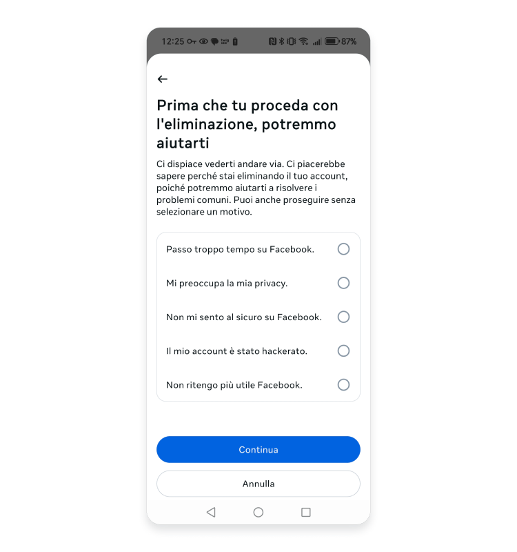 Motivi per l&#39;eliminazione Facebook
