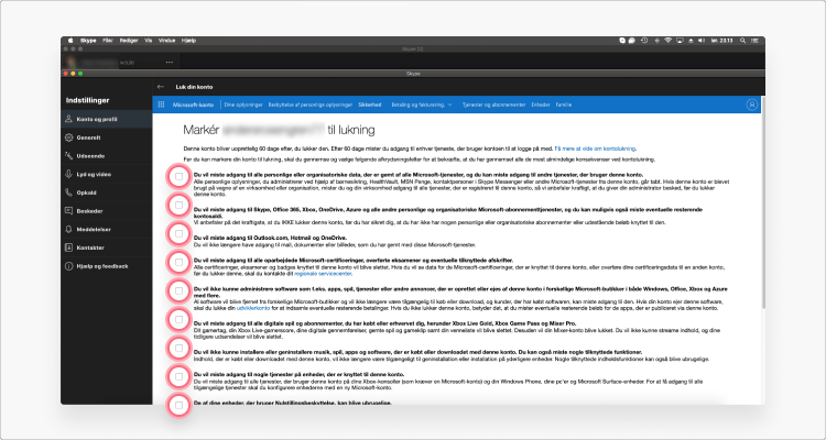 Slet Skype-kontoen: trin 4