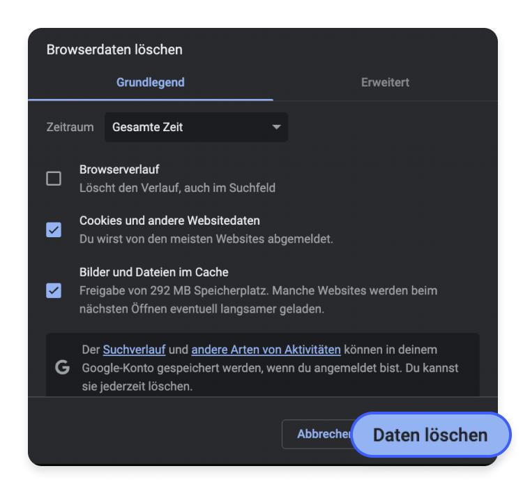Cache leeren in Chrome Schritt 3