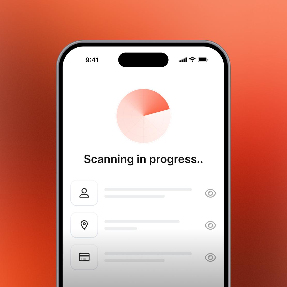 A phone scans personal and payment details for exposure in dark web data breaches.