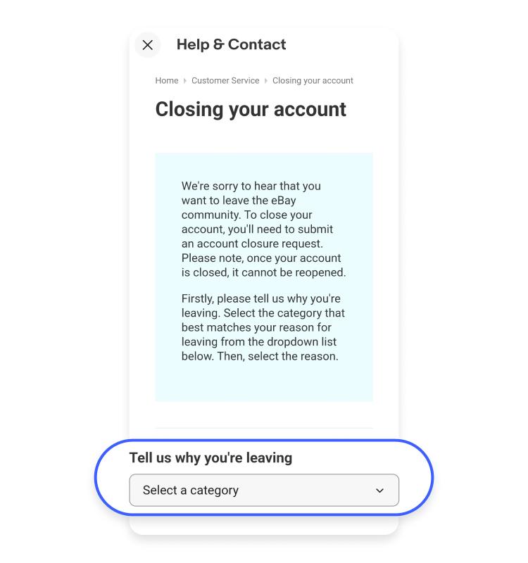 reason for closing eBay account on app