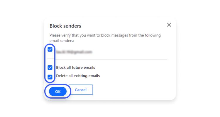 block emails in yahoo - step 4: select email address and press ok
