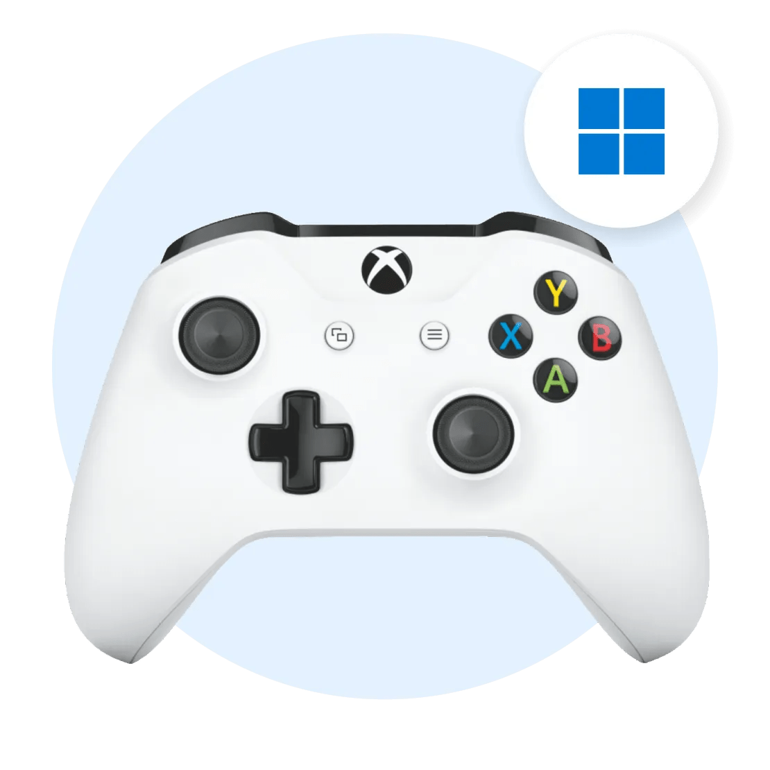 Um controle do Xbox com o logotipo azul do Windows no canto.