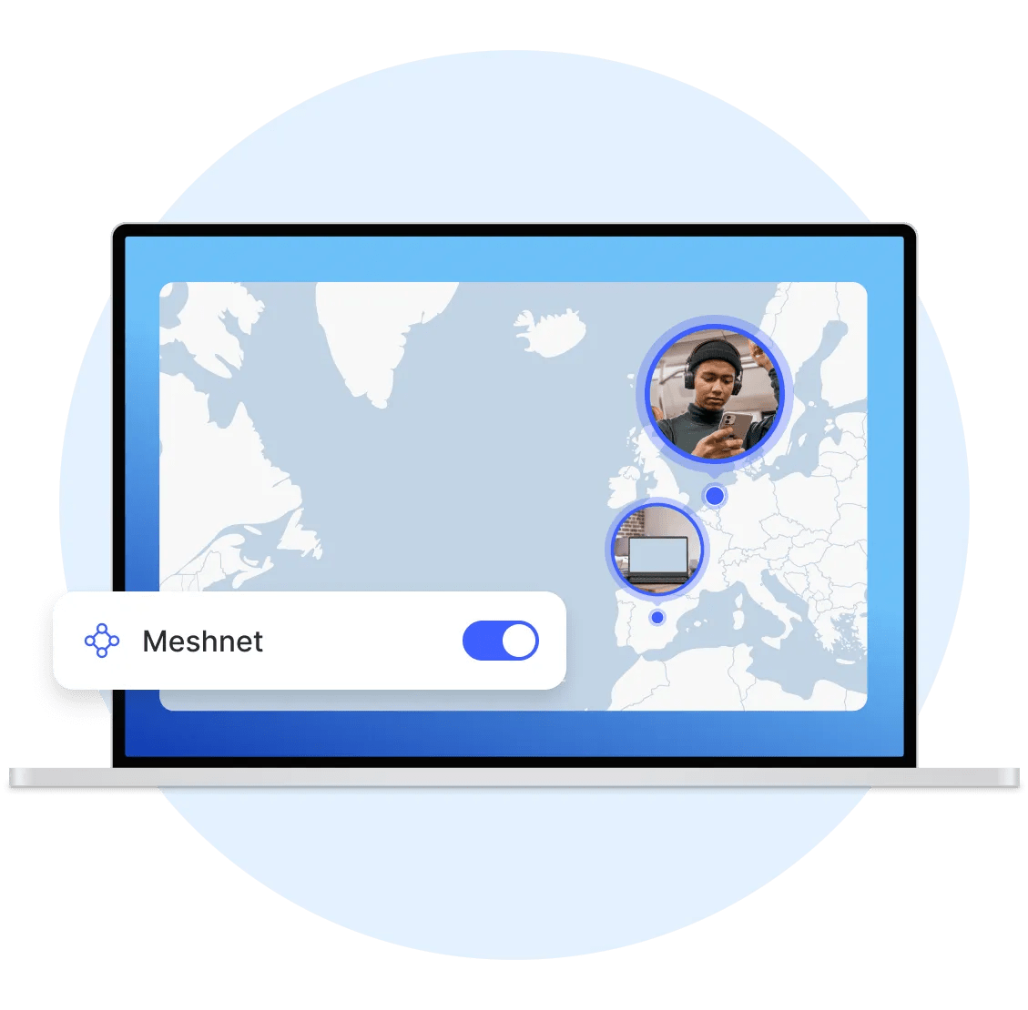Een laptop waarop NordVPN&#39;s privénetwerk Meshnet is ingeschakeld.