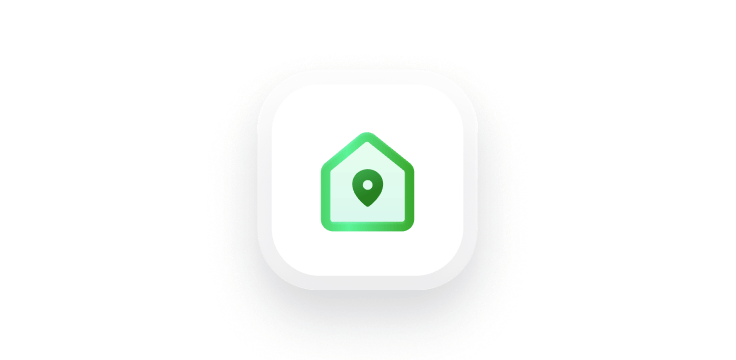 Icono de la opción para buscar una IP dedicada: una casita verde con un símbolo de ubicación en su interior.