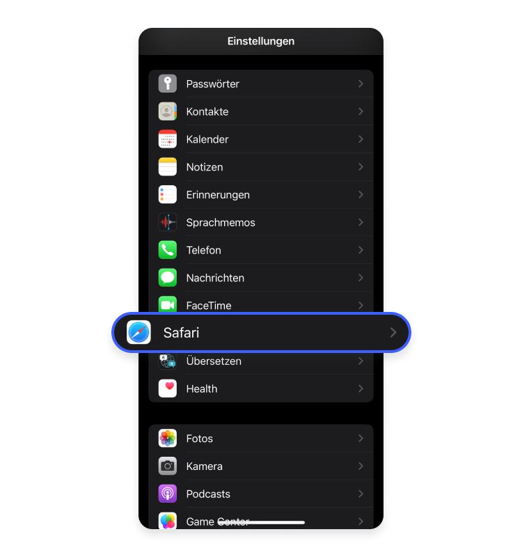 Cache leeren in iOS Schritt 1