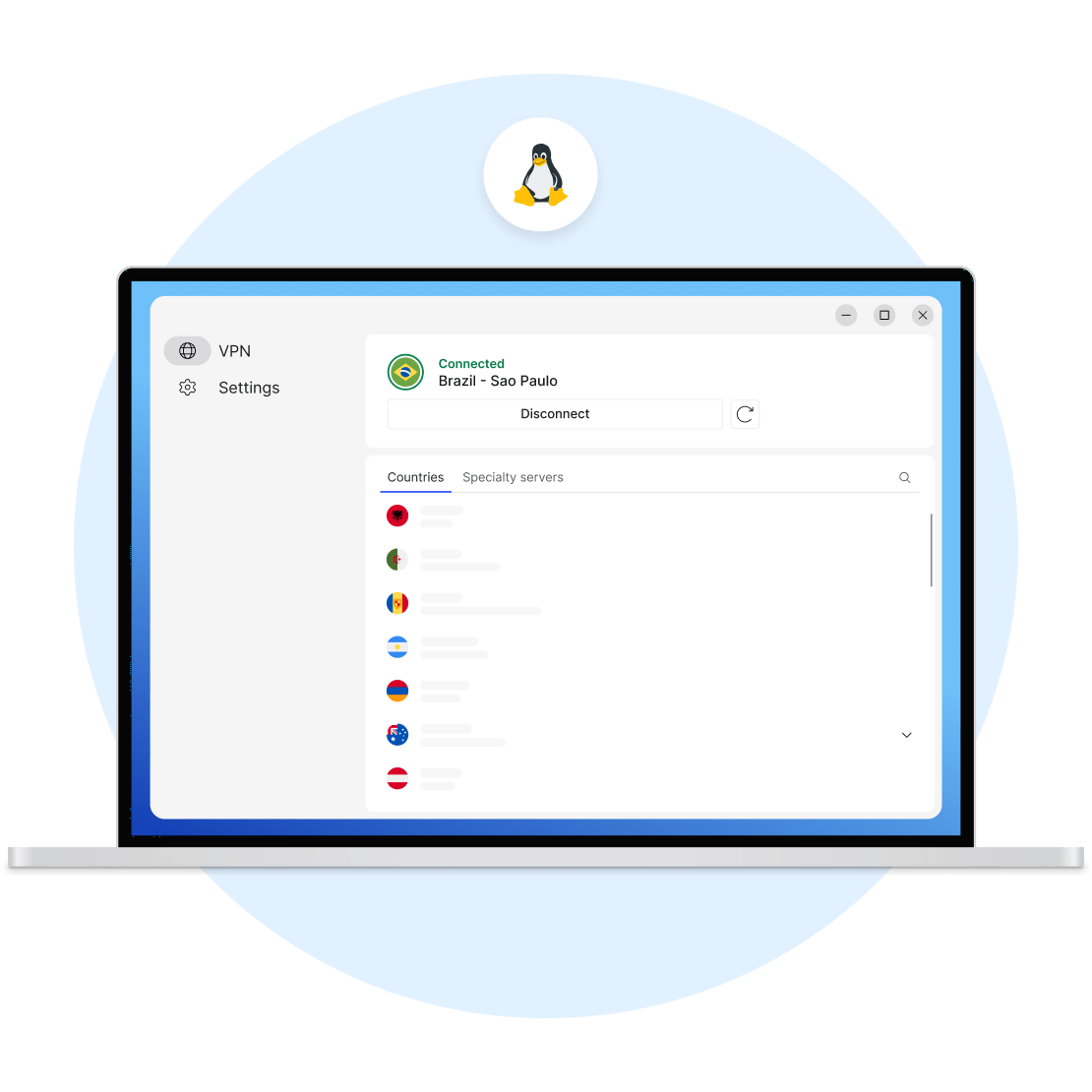 Uma tela de notebook que mostra os servidores da NordVPN dos EUA — uma alternativa para uma VPN gratuita para Linux.