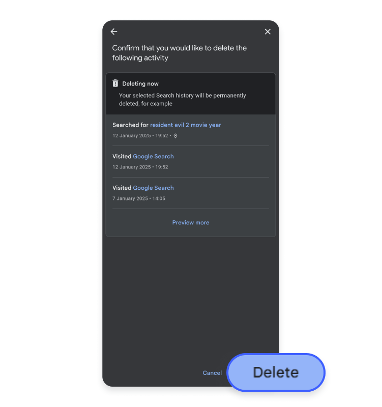 How to delete Google search history on a phone: step 5