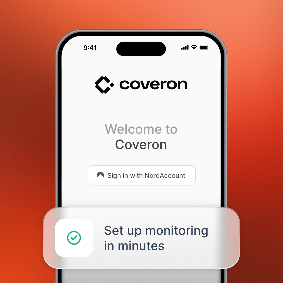 A smartphone with a Coveron app’s sign-in screen.