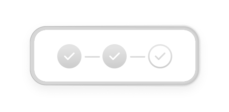 Un icono de tres pasos con marcas de verificación que representan un proceso de configuración.