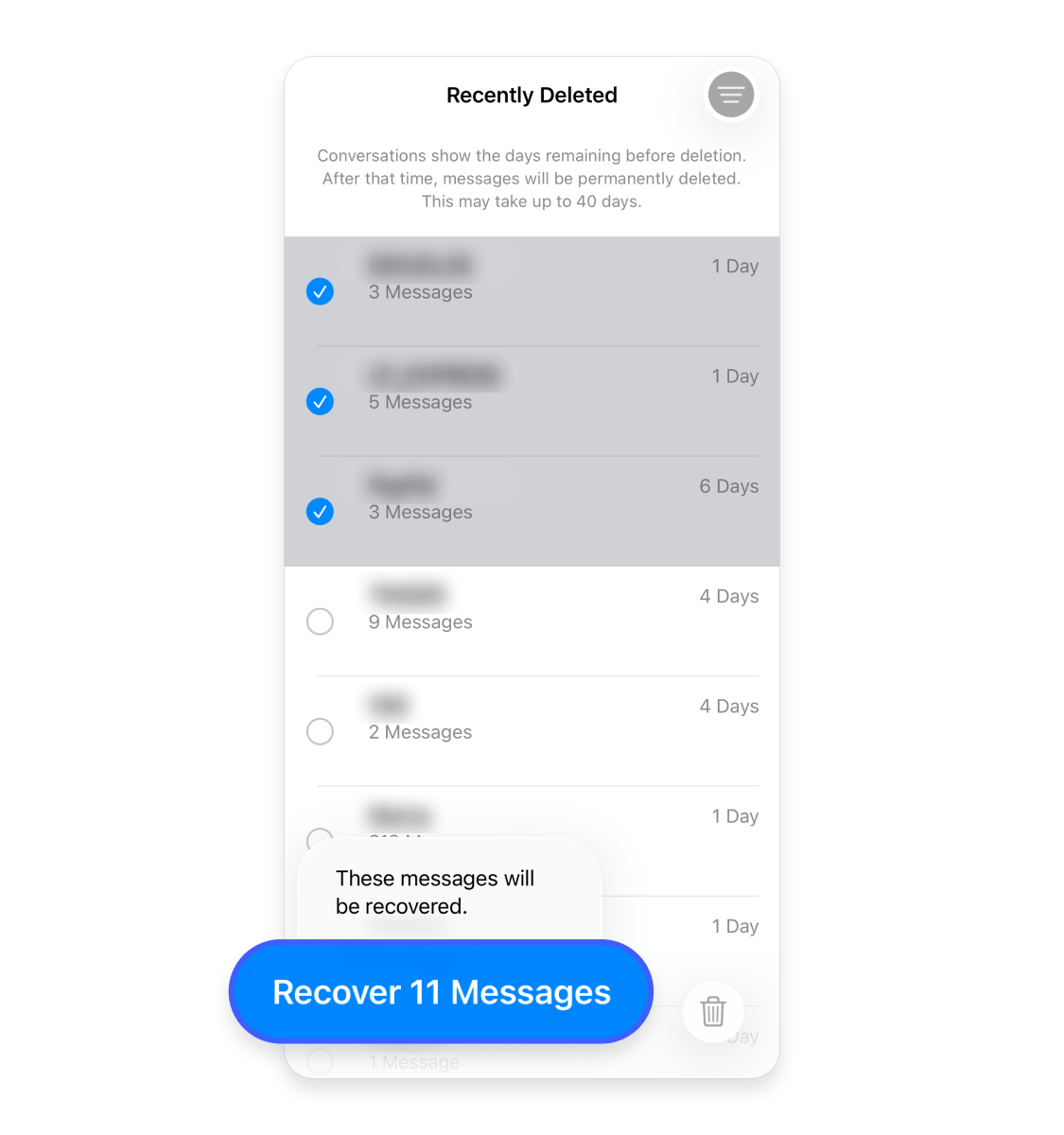  Recovering deleted messages from the “Recently deleted” folder Step 6