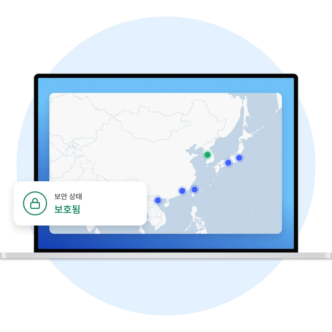 노트북에 NordVPN의 서버 지도와 &#39;보안 상태: 보호됨&#39;이 표시됩니다.