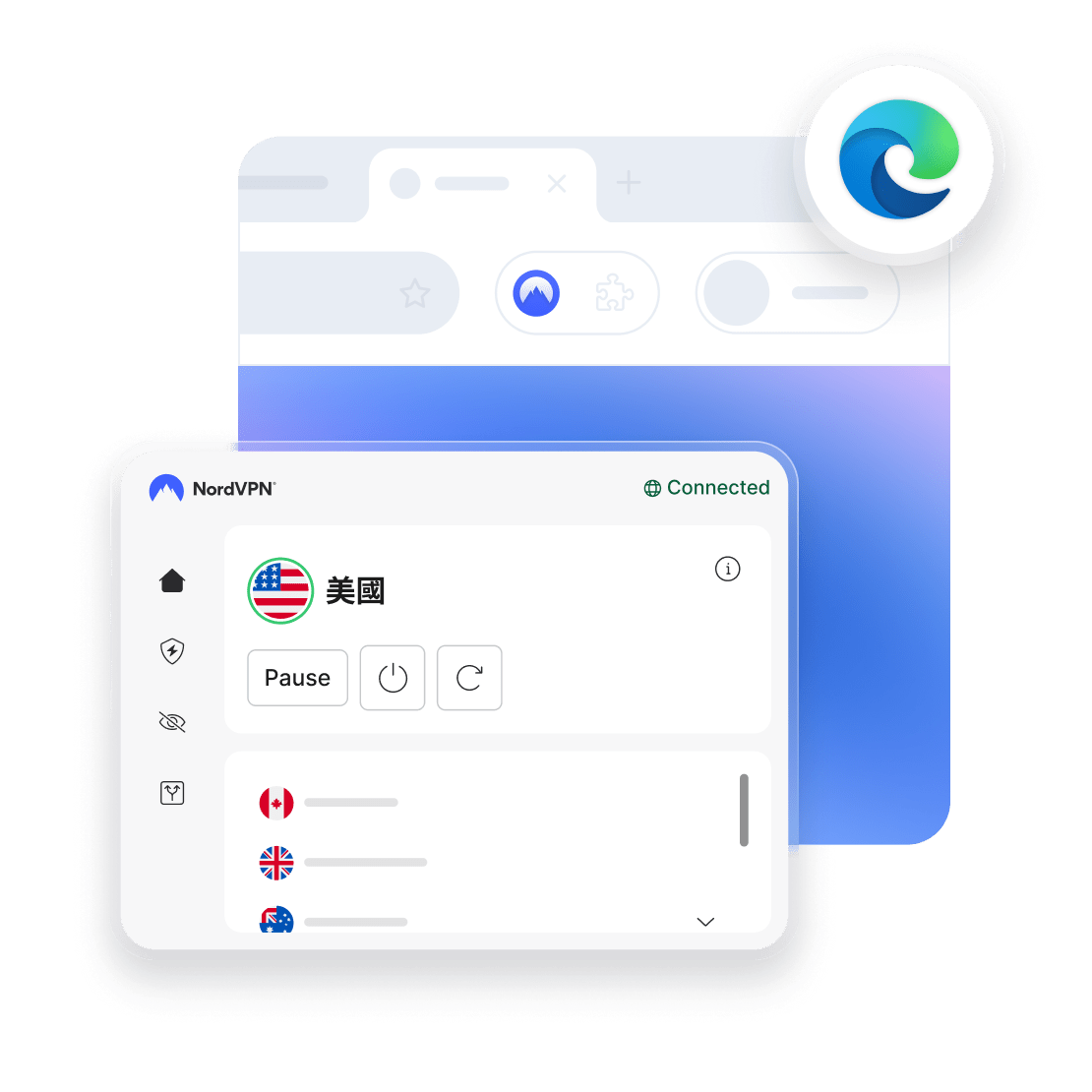 電腦螢幕顯示 Microsoft Edge 瀏覽器上的 VPN，讓網上瀏覽更安全