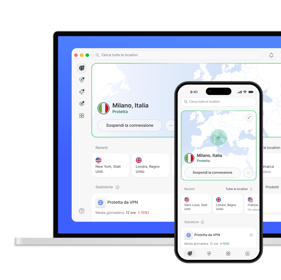Un computer portatile e uno smartphone protetti da NordVPN.