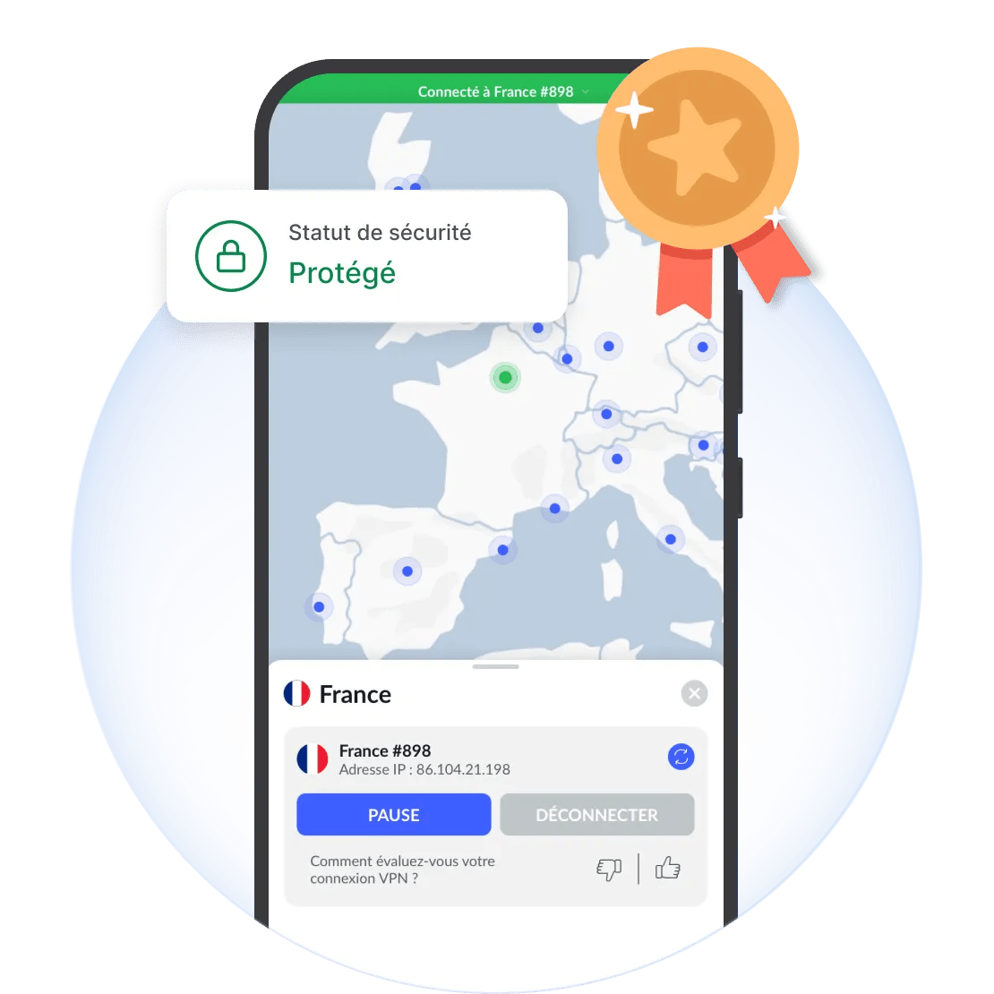 Un iPhone protégé avec l&#39;application NordVPN.