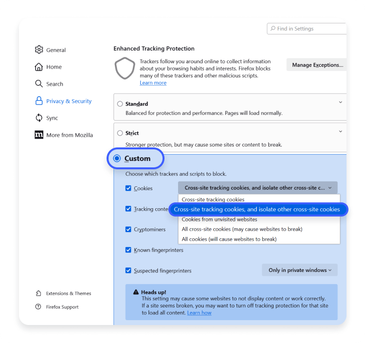 stop firefox cross site tracking: step 3