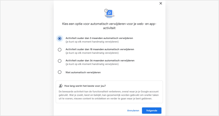 Zo kun je automatisch je activiteit op Google verwijderen Stap 2