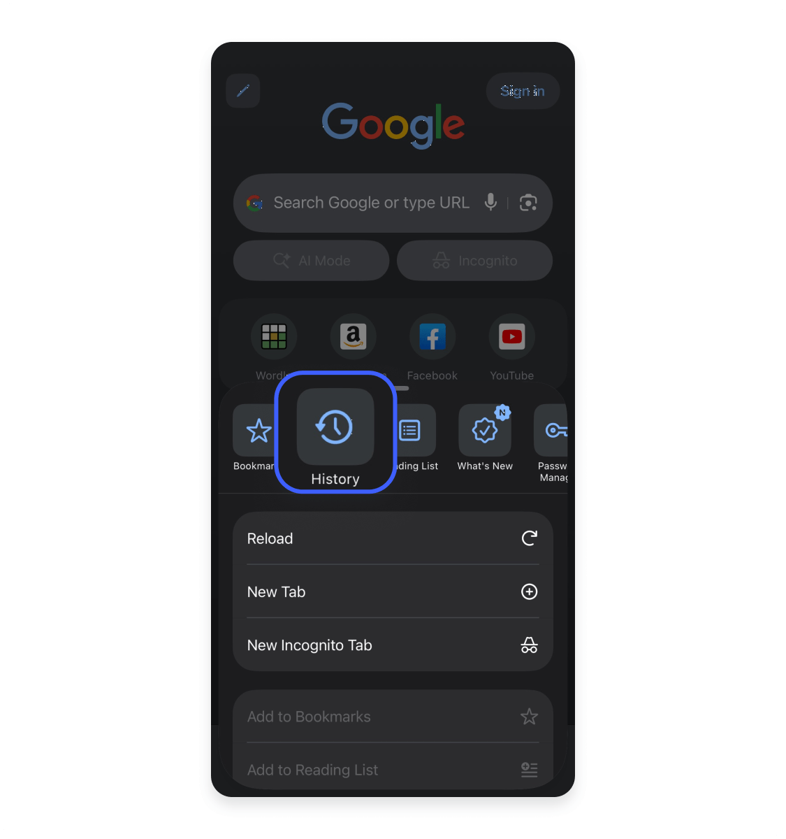 Clearing Autofill data on Chrome (mobile) Step 2