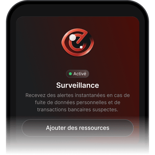 Un écran d’appareil indiquant que la fonctionnalité de surveillance de NordVPN est active et configurée pour envoyer des alertes.