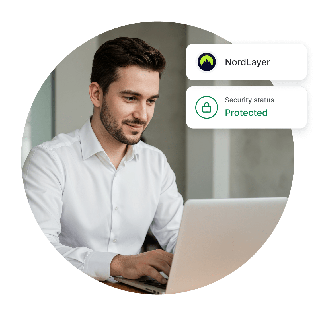 A man using a business VPN to improve his online security and privacy while working on his laptop.