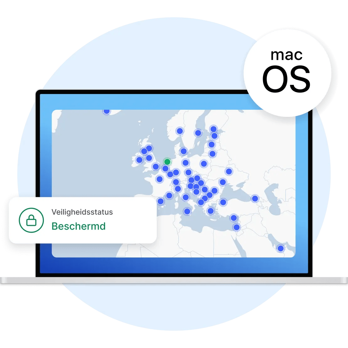 De NordVPN VPN-client die actief is op een macOS-apparaat, waaruit blijkt dat de verbinding van de gebruiker is versleuteld.