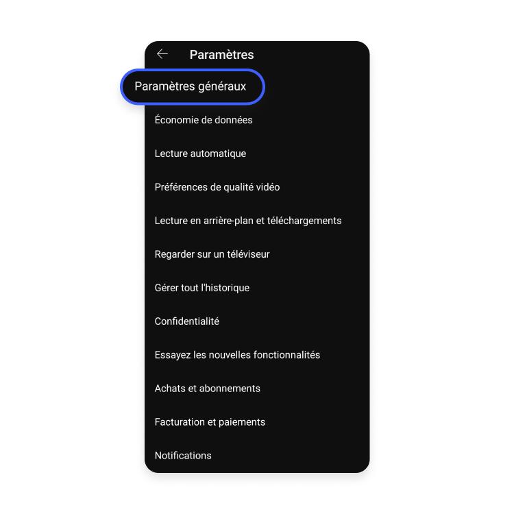 Paramètres YouTube Android