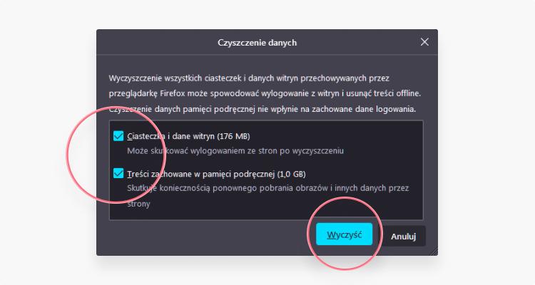 usunąć cache firefox: krok 4