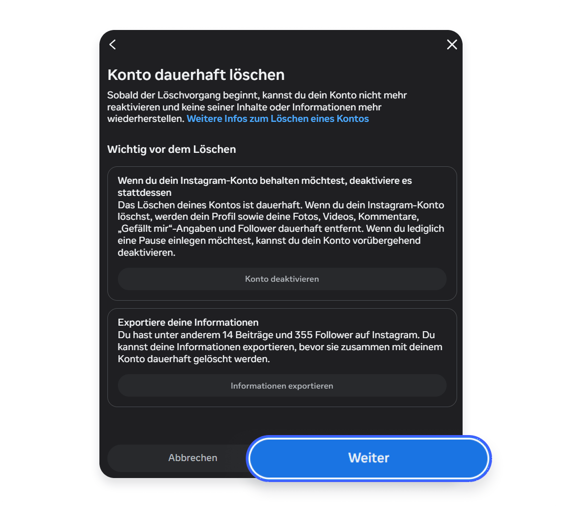 Instagram-Account löschen 4