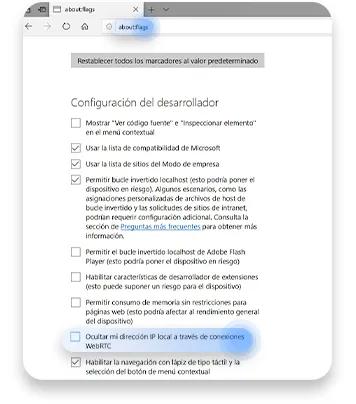 desactivar el WebRTC en Microsoft Edge