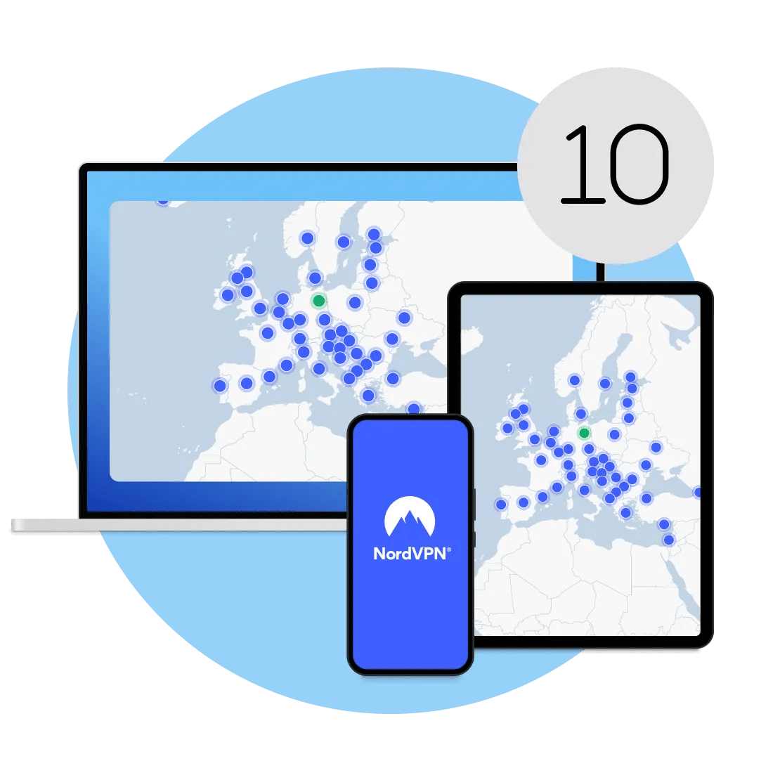 Ein NordVPN-Konto schützt gleichzeitig bis zu 10 Geräte, einschließlich Laptops, Tablets und Smartphones.