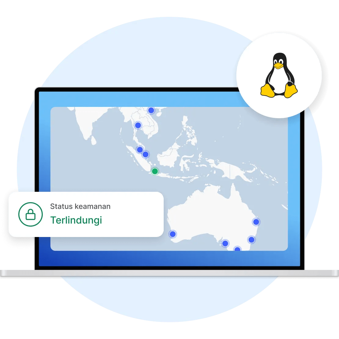 Klien VPN NordVPN aktif di perangkat Linux, menunjukkan bahwa koneksi pengguna dienkripsi.