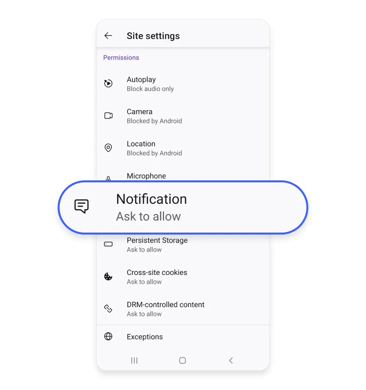 Disabling website notifications in Firefox on your Android: Step 4