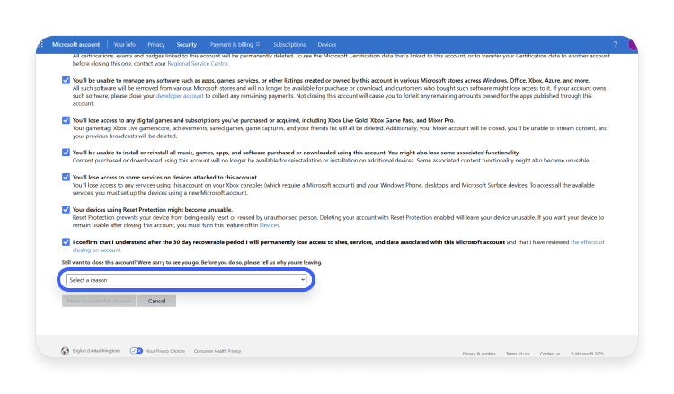How to delete your Skype account step 5