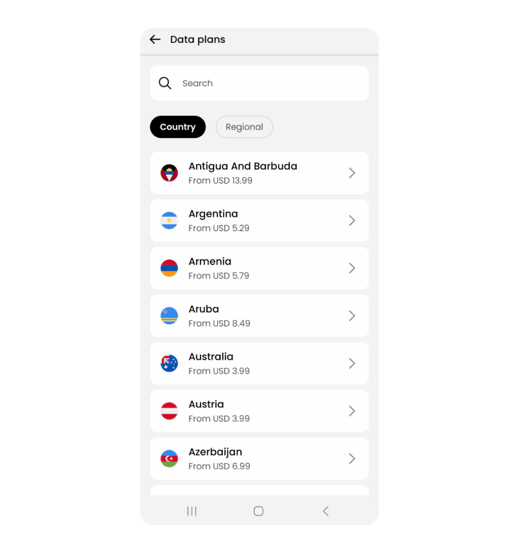 Saily vs. Airalo: User experience - Saily interface