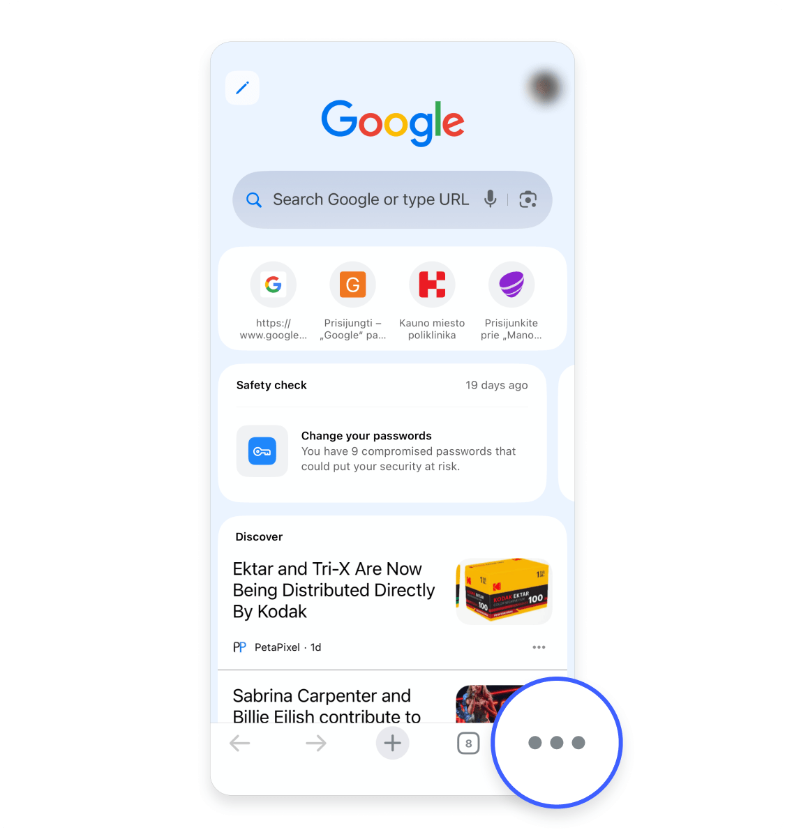 How to find saved passwords on Chrome mobile on iPhone and iPad: Step 1