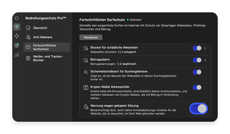 Warnung bei gekaperter Sitzung aktivieren