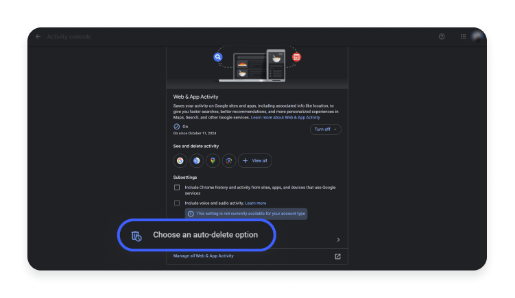 How to set up auto-delete for Google history data: step 2