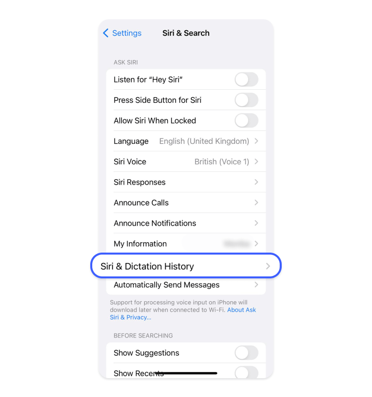 Siri and dictation history