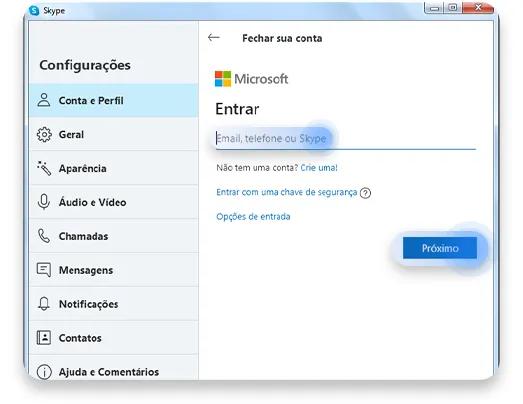 excluir conta skype:  passo nº3