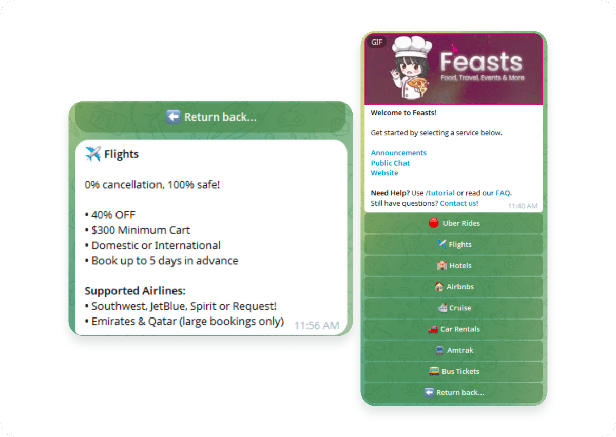 Un servicio de compramos por ti de la dark web, “Feasts”, que promociona vuelos, hoteles y reservas de carros con descuentos.