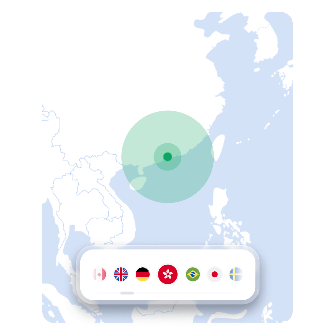 NordVPN 地圖，顯示用於變更虛擬位置的伺服器位置。